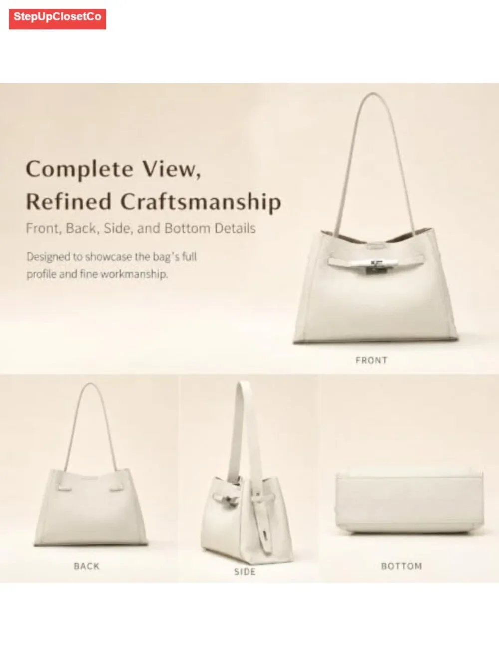 Pebbled PU Leather Tote with Pouch, Top Handle & Detachable Straps